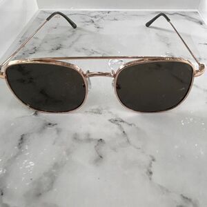 Unisex Gold Wire Frame Black Lenses Throwing Shade Aviator Sunglasses